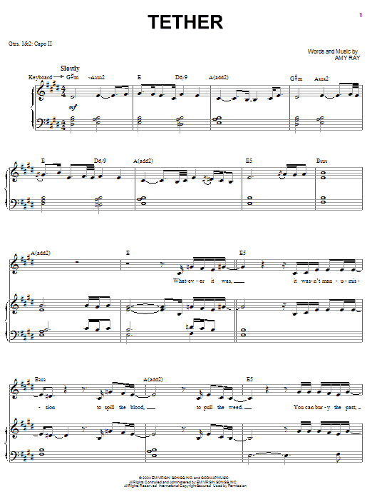 Download Indigo Girls Tether Sheet Music and learn how to play Piano, Vocal & Guitar (Right-Hand Melody) PDF digital score in minutes
