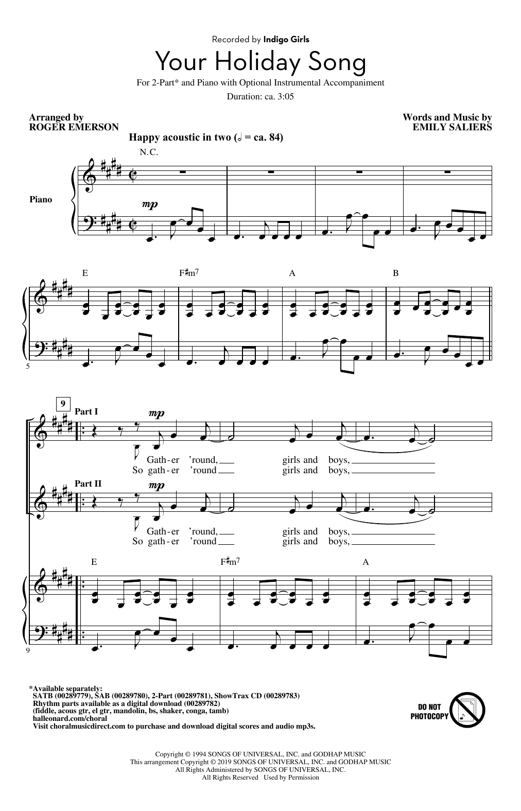 Download Indigo Girls Your Holiday Song (arr. Roger Emerson) Sheet Music and learn how to play SAB Choir PDF digital score in minutes