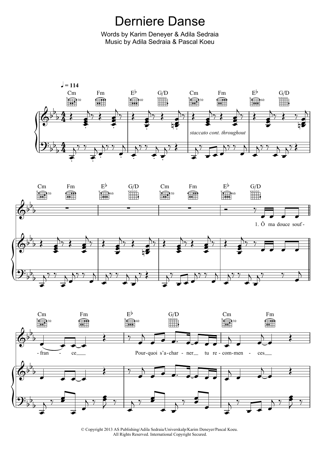 Download Indila Derniere Danse Sheet Music and learn how to play Piano, Vocal & Guitar (Right-Hand Melody) PDF digital score in minutes