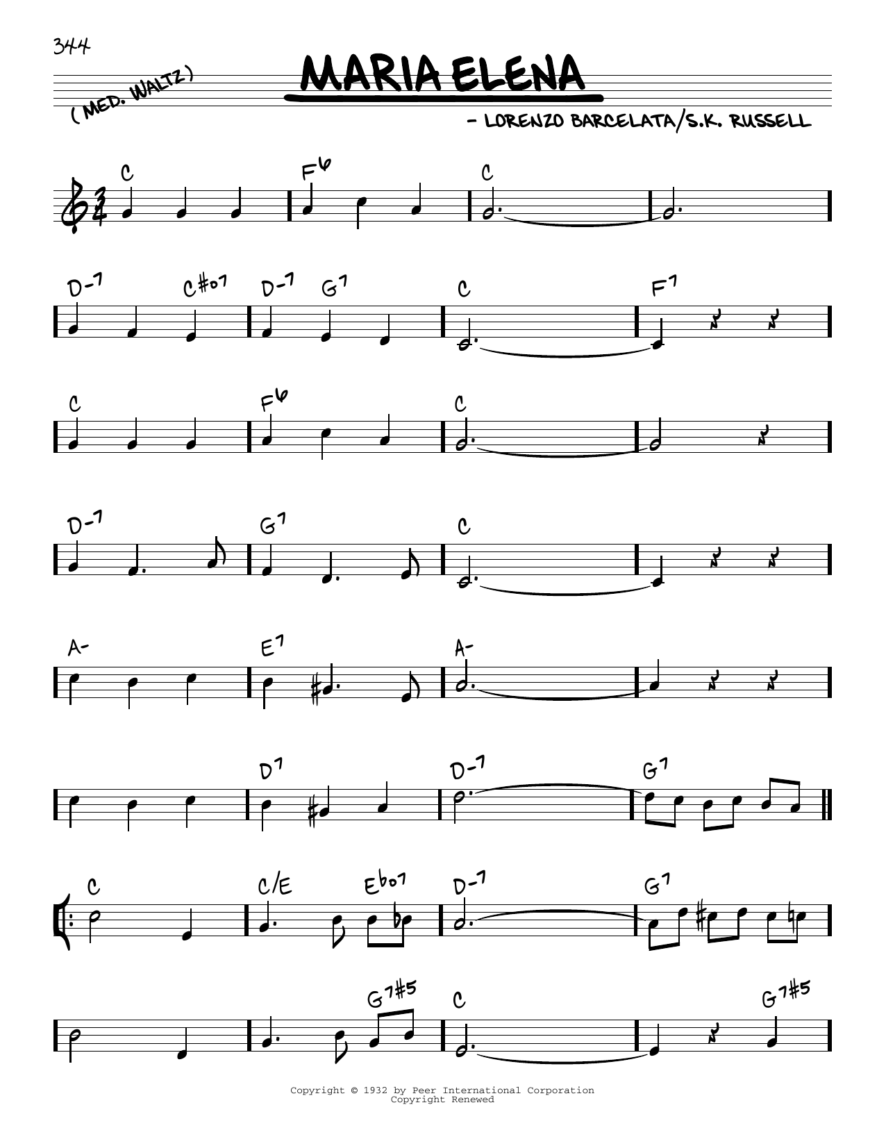 Download Indios Trabajaras Maria Elena Sheet Music and learn how to play Real Book – Melody & Chords PDF digital score in minutes