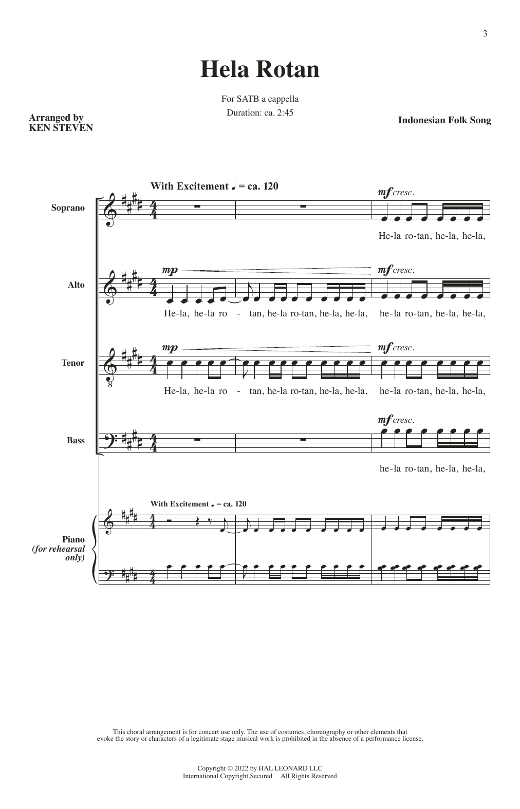 Download Indonesian Folk Song Hela Rotan (arr. Ken Steven) Sheet Music and learn how to play SATB Choir PDF digital score in minutes