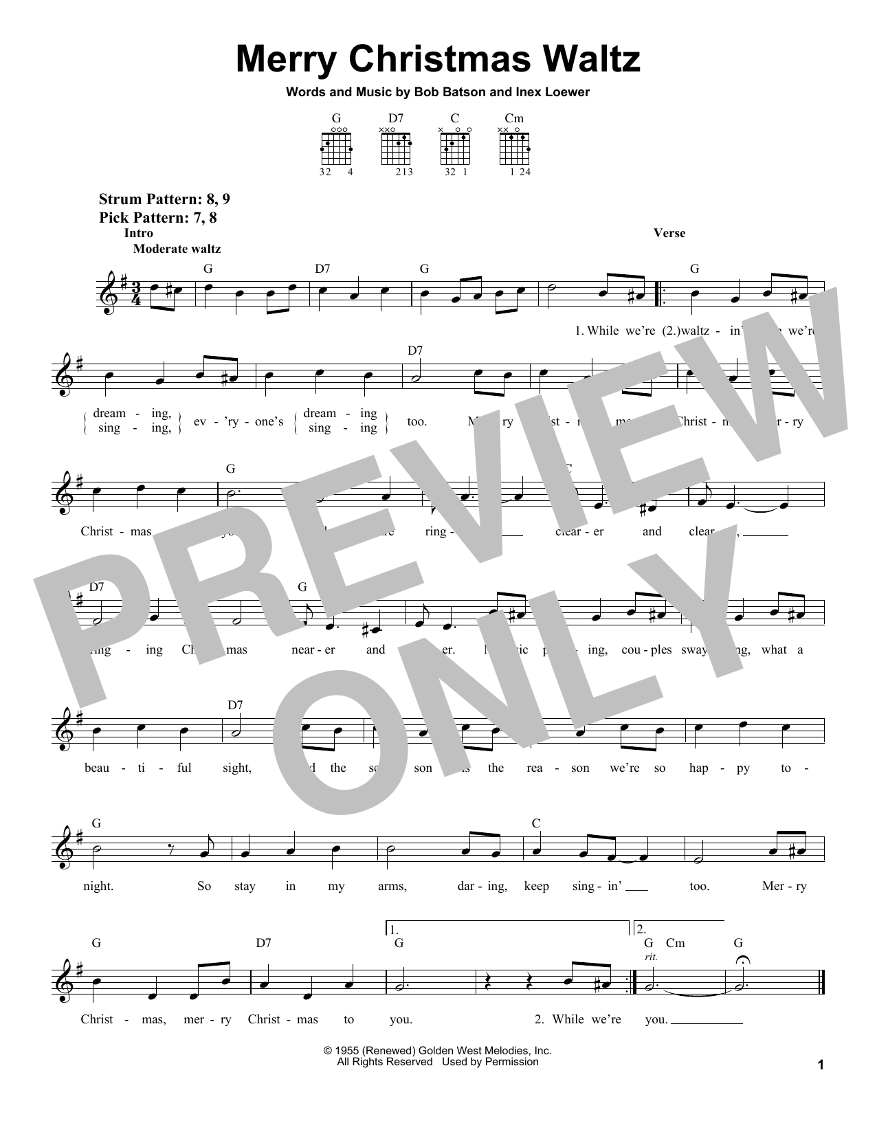 Download Inez Loewer Merry Christmas Waltz Sheet Music and learn how to play Easy Guitar PDF digital score in minutes