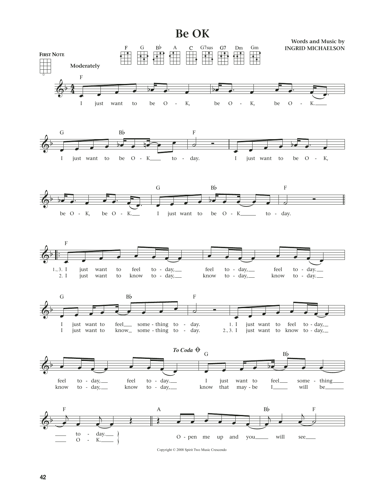 Download Ingrid Michaelson Be OK (from The Daily Ukulele) (arr. Jim Beloff) Sheet Music and learn how to play Ukulele PDF digital score in minutes