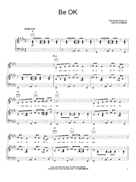 Download Ingrid Michaelson Be OK Sheet Music and learn how to play Ukulele with strumming patterns PDF digital score in minutes