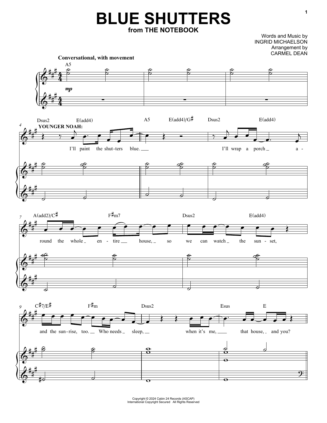 Download Ingrid Michaelson Blue Shutters (from The Notebook) Sheet Music and learn how to play Piano & Vocal PDF digital score in minutes