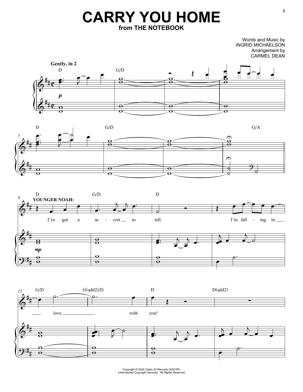 Download Ingrid Michaelson Carry You Home (from The Notebook) Sheet Music and learn how to play Piano & Vocal PDF digital score in minutes