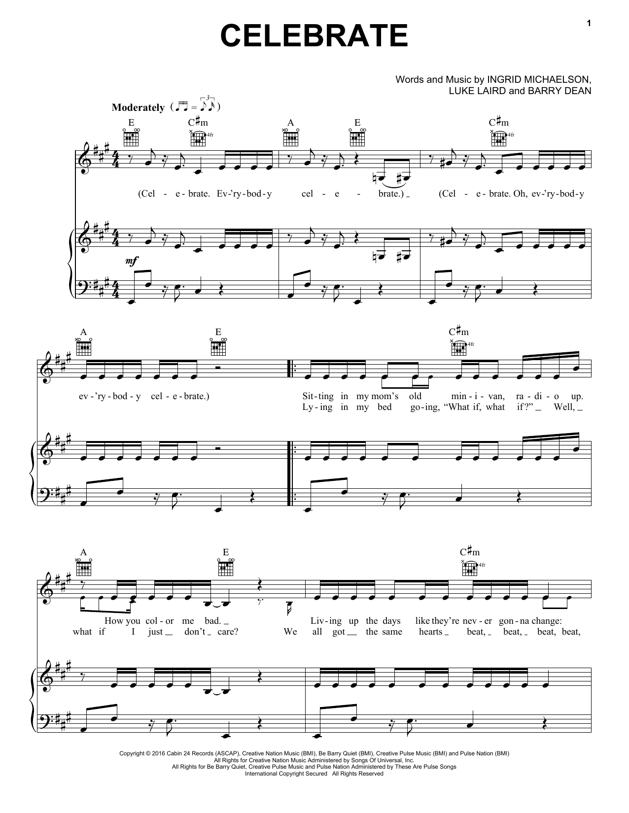 Download Ingrid Michaelson Celebrate Sheet Music and learn how to play Piano, Vocal & Guitar (Right-Hand Melody) PDF digital score in minutes