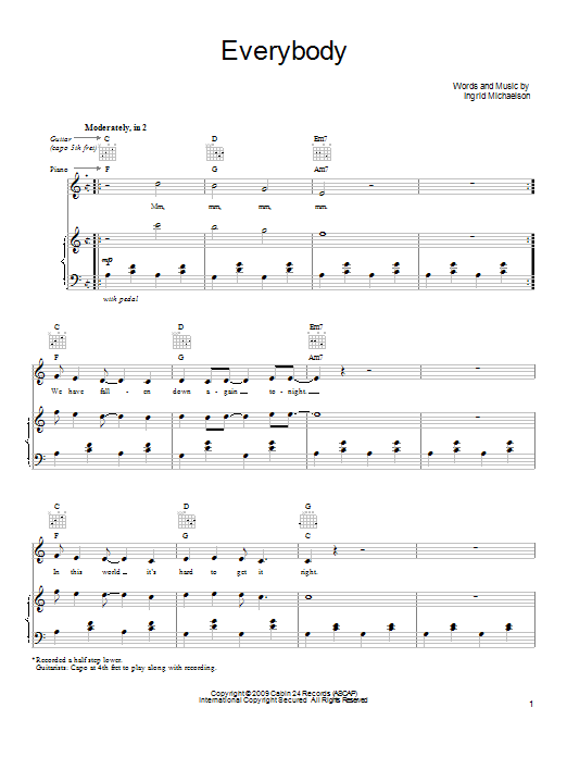 Download Ingrid Michaelson Everybody Sheet Music and learn how to play Ukulele with strumming patterns PDF digital score in minutes