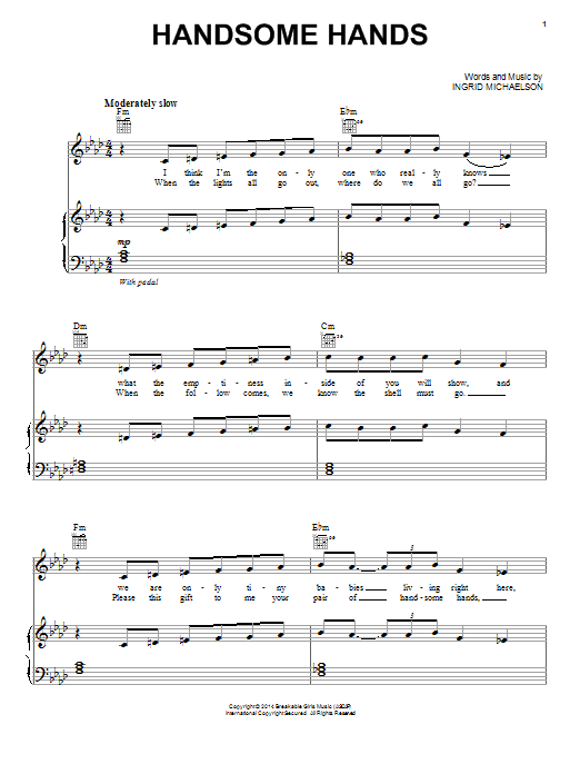 Download Ingrid Michaelson Handsome Hands Sheet Music and learn how to play Piano, Vocal & Guitar (Right-Hand Melody) PDF digital score in minutes