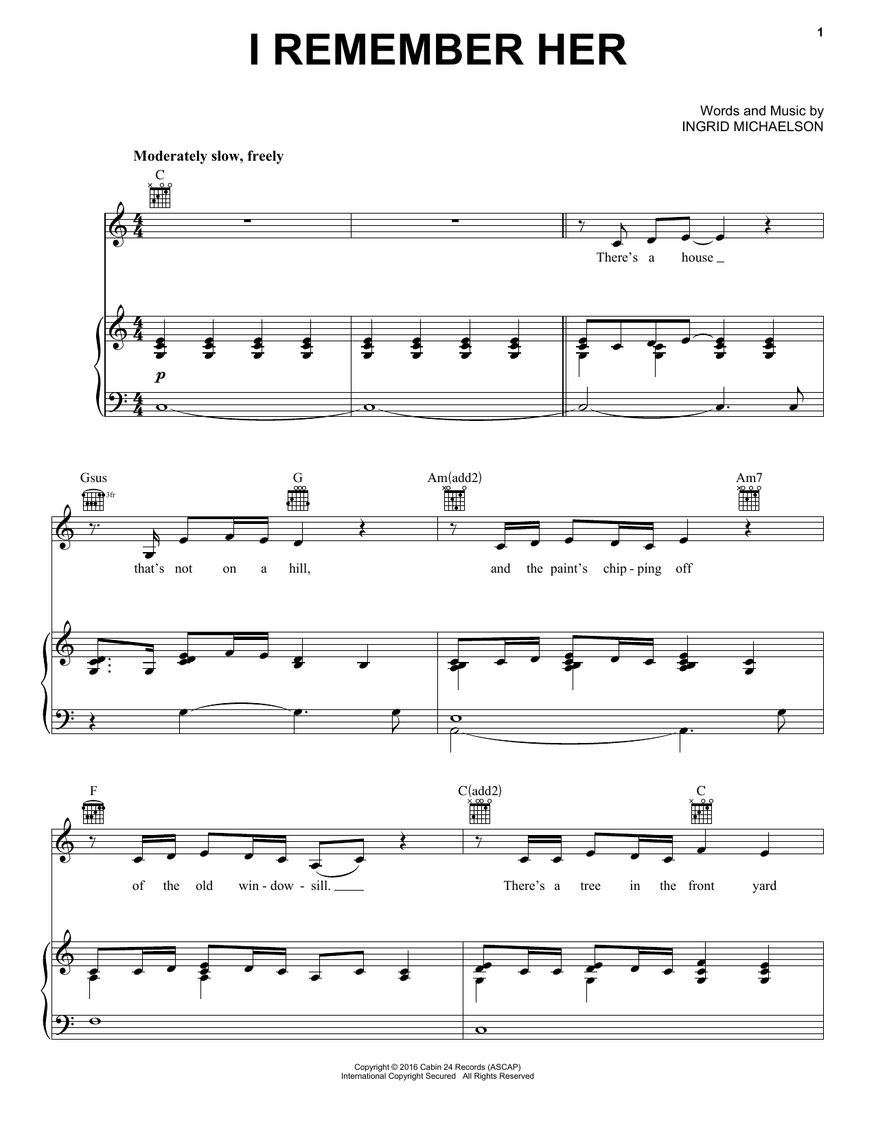 Download Ingrid Michaelson I Remember Her Sheet Music and learn how to play Piano, Vocal & Guitar (Right-Hand Melody) PDF digital score in minutes