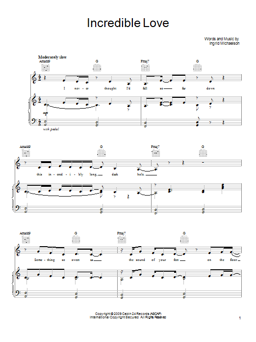 Download Ingrid Michaelson Incredible Love Sheet Music and learn how to play Piano, Vocal & Guitar (Right-Hand Melody) PDF digital score in minutes