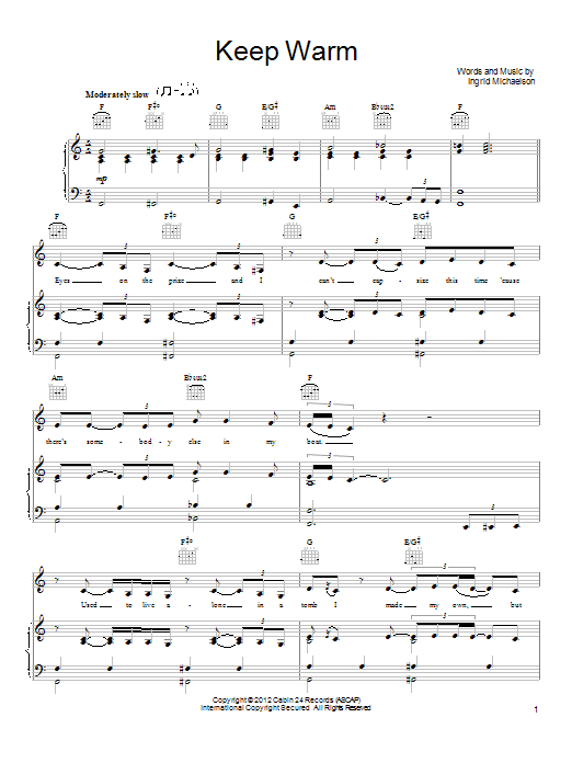 Download Ingrid Michaelson Keep Warm Sheet Music and learn how to play Piano, Vocal & Guitar (Right-Hand Melody) PDF digital score in minutes