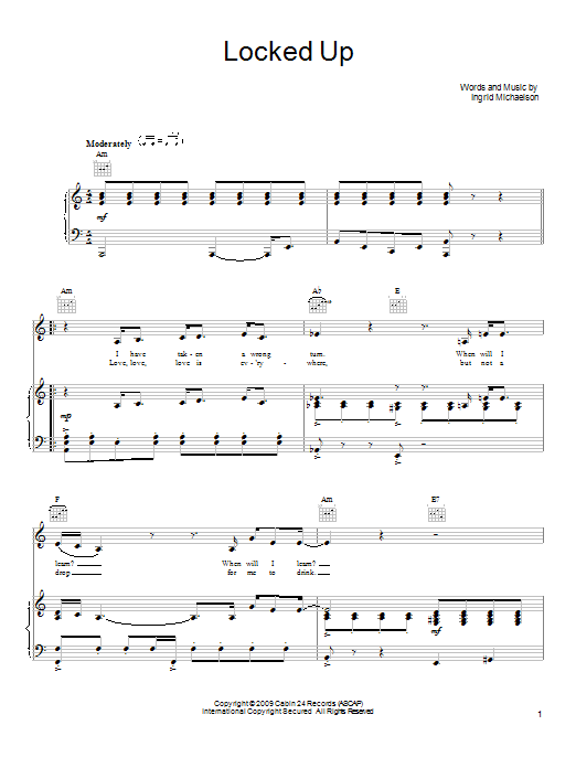 Download Ingrid Michaelson Locked Up Sheet Music and learn how to play Piano, Vocal & Guitar (Right-Hand Melody) PDF digital score in minutes