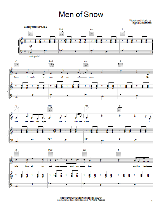 Download Ingrid Michaelson Men Of Snow Sheet Music and learn how to play Piano, Vocal & Guitar (Right-Hand Melody) PDF digital score in minutes