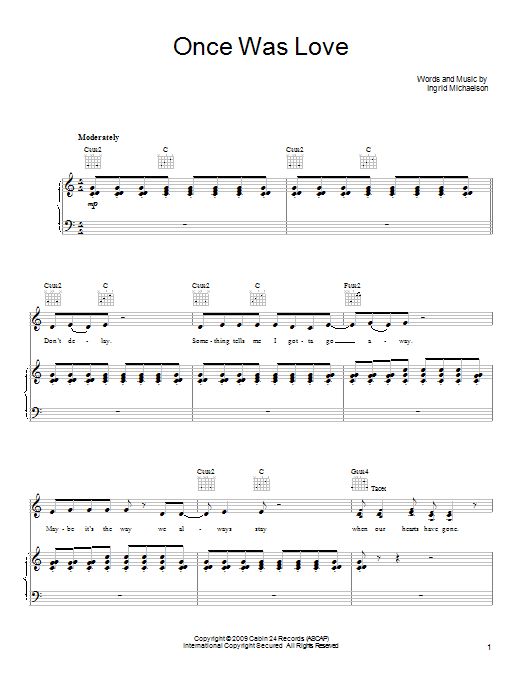 Download Ingrid Michaelson Once Was Love Sheet Music and learn how to play Piano, Vocal & Guitar (Right-Hand Melody) PDF digital score in minutes