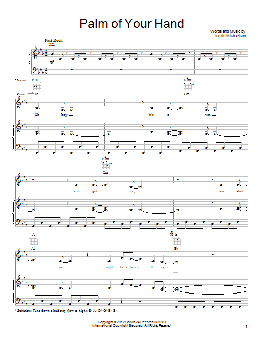 Download Ingrid Michaelson Palm Of Your Hand Sheet Music and learn how to play Piano, Vocal & Guitar (Right-Hand Melody) PDF digital score in minutes