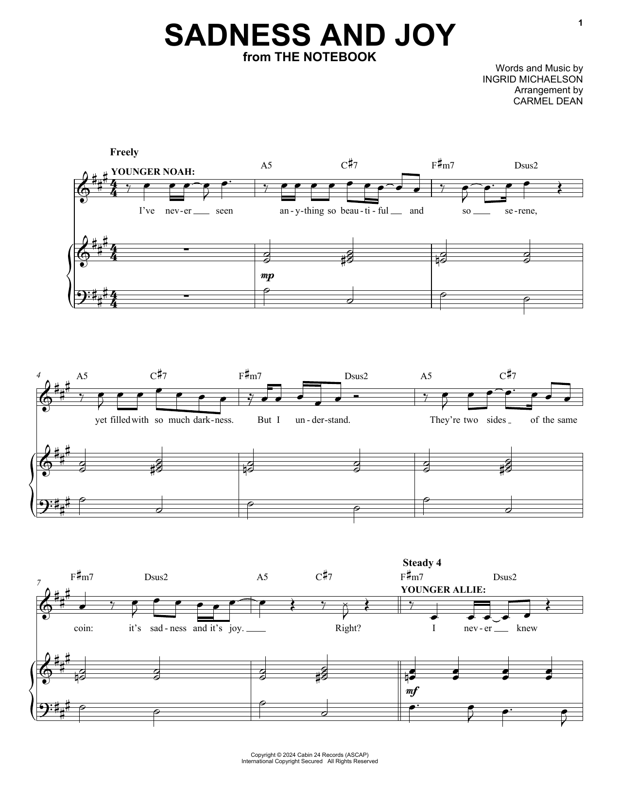 Download Ingrid Michaelson Sadness and Joy (from The Notebook) Sheet Music and learn how to play Piano & Vocal PDF digital score in minutes