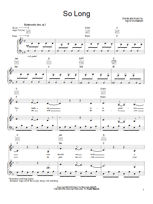 Download Ingrid Michaelson So Long Sheet Music and learn how to play Ukulele with strumming patterns PDF digital score in minutes