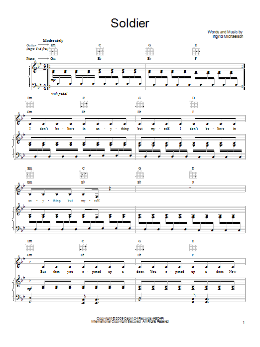 Download Ingrid Michaelson Soldier Sheet Music and learn how to play Ukulele with strumming patterns PDF digital score in minutes