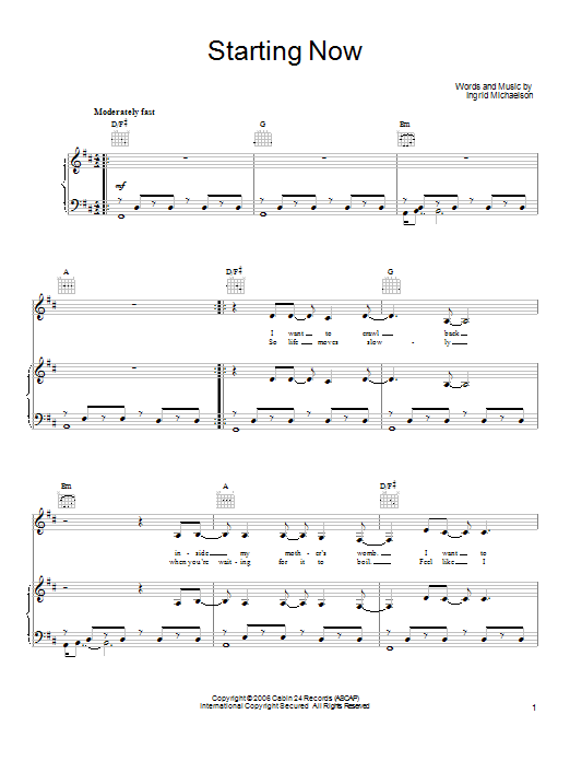Download Ingrid Michaelson Starting Now Sheet Music and learn how to play Ukulele with strumming patterns PDF digital score in minutes