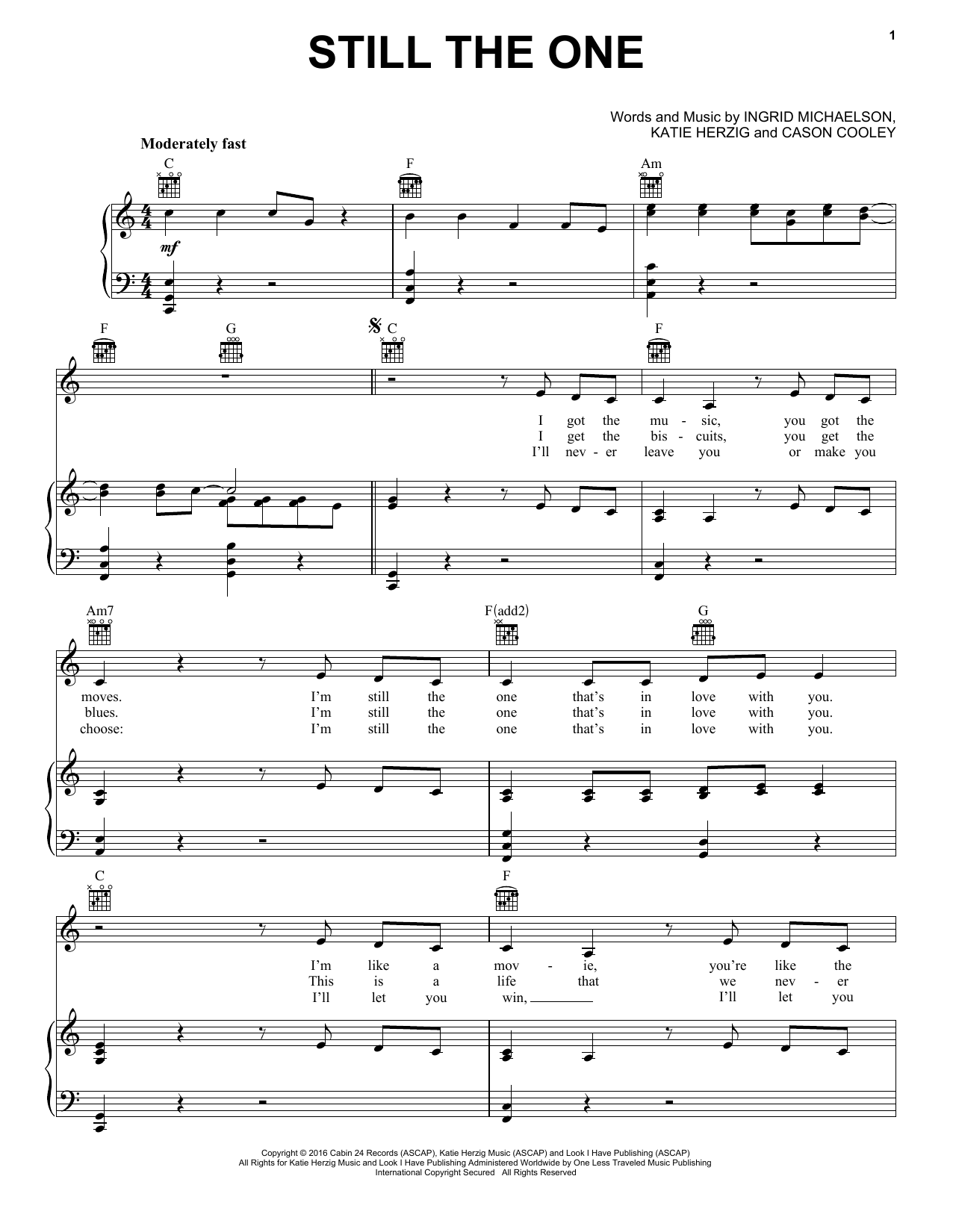 Download Ingrid Michaelson Still The One Sheet Music and learn how to play Piano, Vocal & Guitar (Right-Hand Melody) PDF digital score in minutes