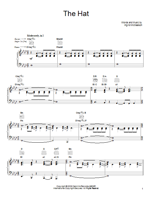 Download Ingrid Michaelson The Hat Sheet Music and learn how to play Ukulele with strumming patterns PDF digital score in minutes