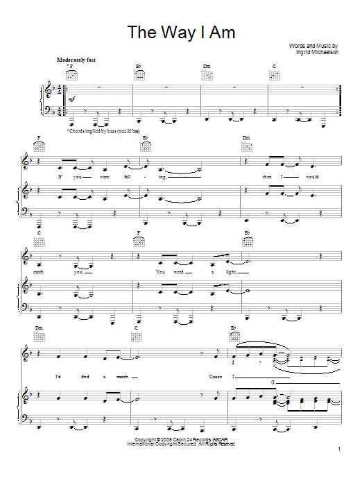 Download Ingrid Michaelson The Way I Am Sheet Music and learn how to play Baritone Ukulele PDF digital score in minutes