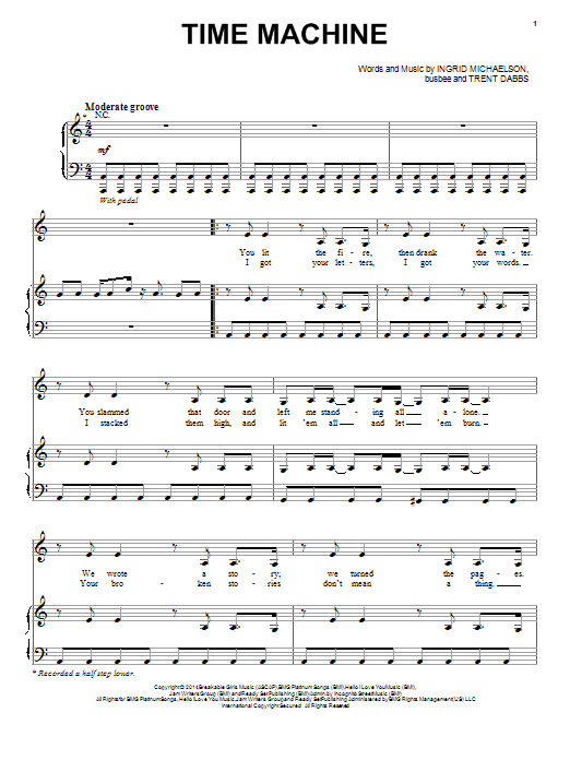 Download Ingrid Michaelson Time Machine Sheet Music and learn how to play Piano, Vocal & Guitar (Right-Hand Melody) PDF digital score in minutes