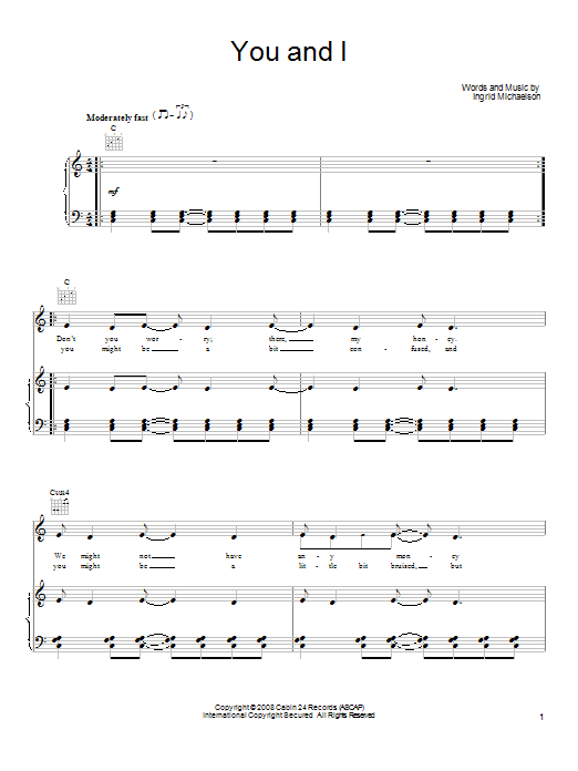 Download Ingrid Michaelson You And I Sheet Music and learn how to play Ukulele with strumming patterns PDF digital score in minutes