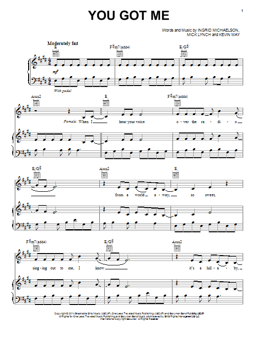 Download Ingrid Michaelson You Got Me Sheet Music and learn how to play Piano, Vocal & Guitar (Right-Hand Melody) PDF digital score in minutes