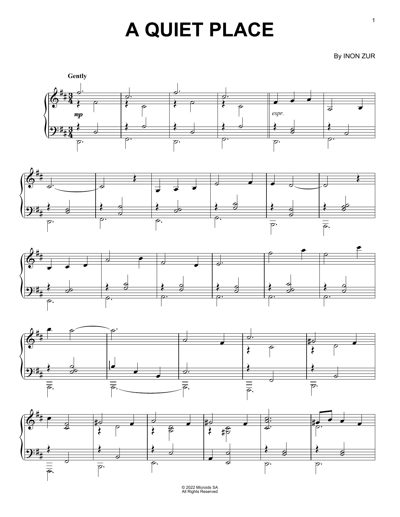 Download Inon Zur A Quiet Place (from Syberia: The World Before) Sheet Music and learn how to play Piano Solo PDF digital score in minutes