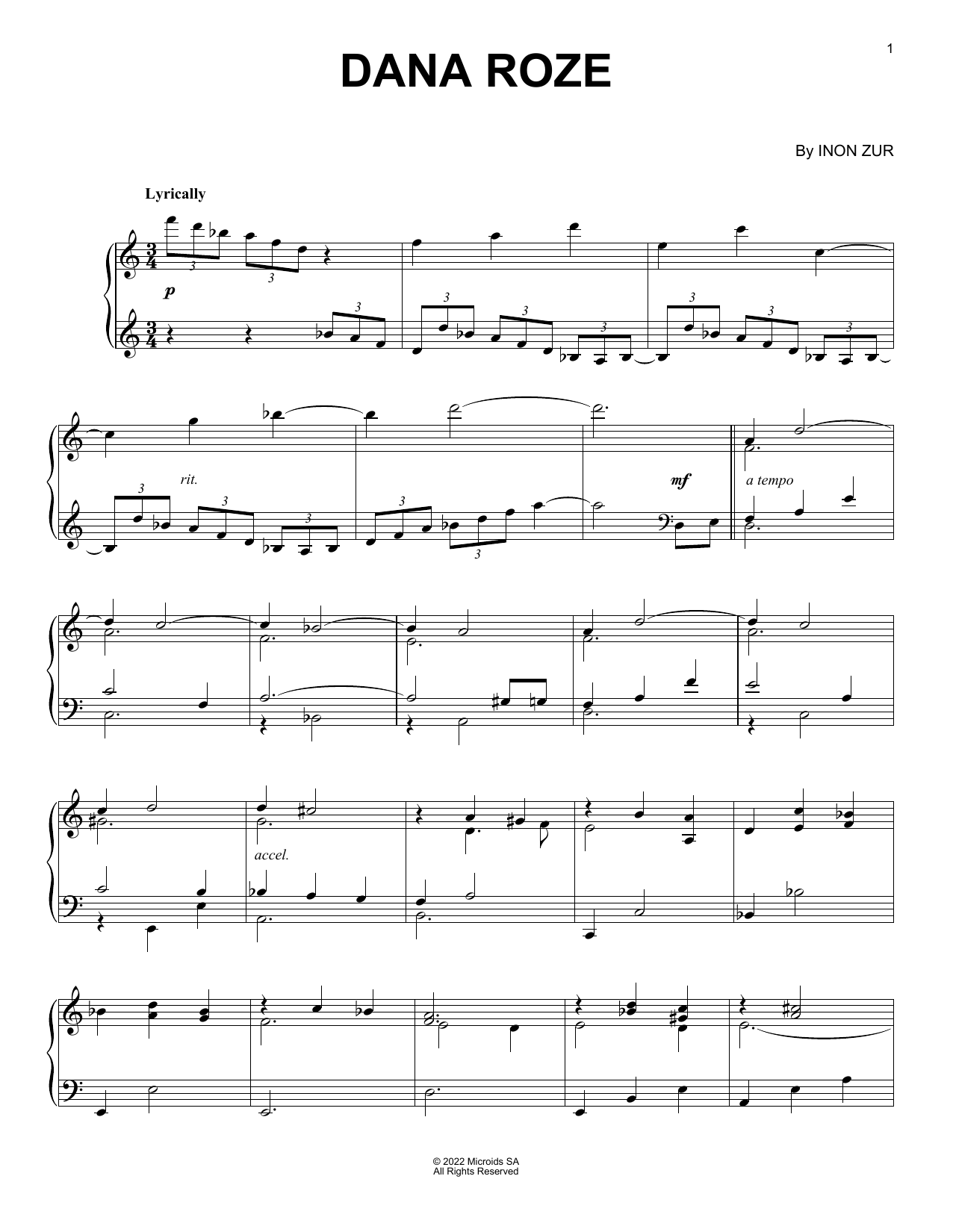 Download Inon Zur Dana Roze (from Syberia: The World Before) Sheet Music and learn how to play Piano Solo PDF digital score in minutes