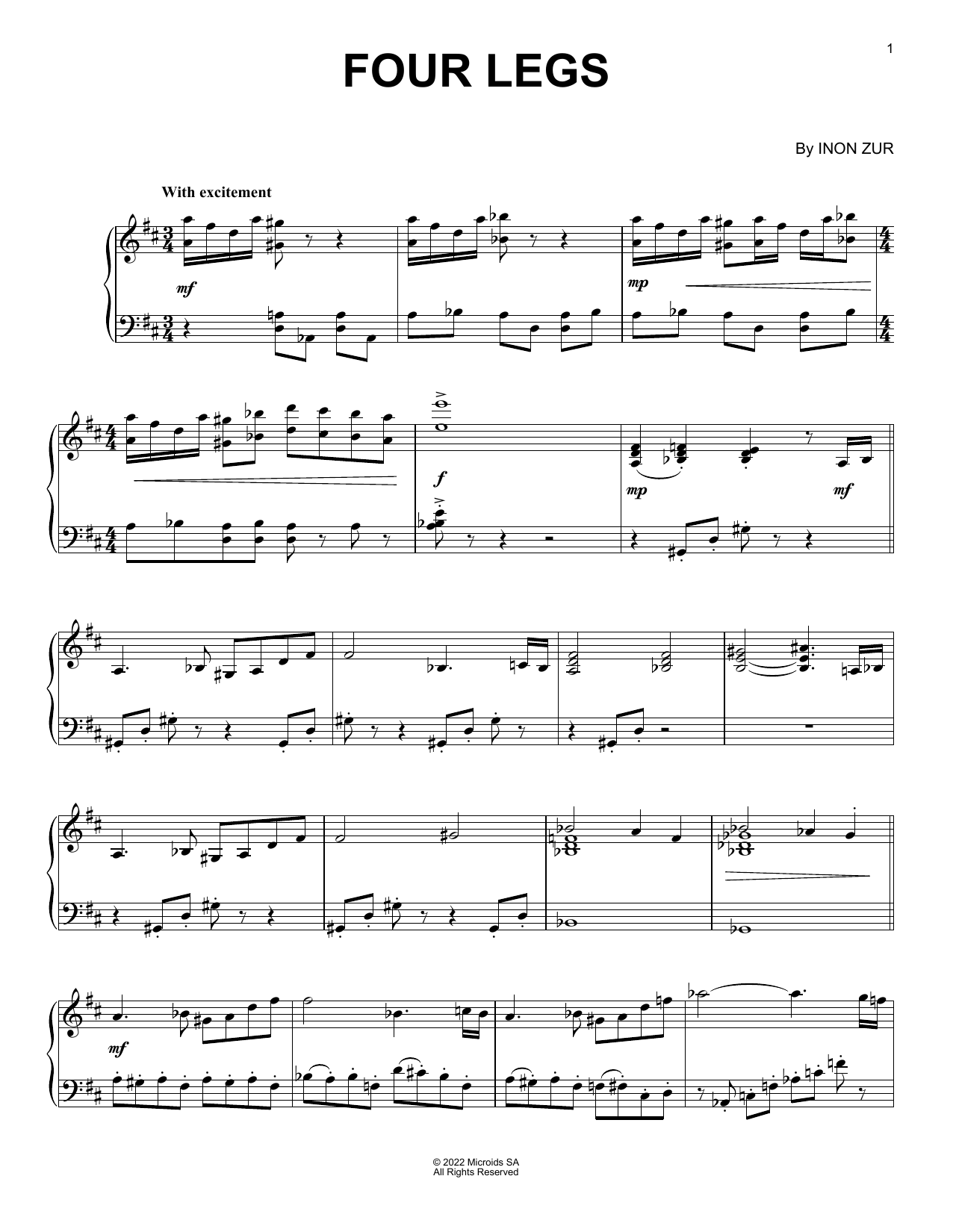 Download Inon Zur Four Legs (from Syberia: The World Before) Sheet Music and learn how to play Piano Solo PDF digital score in minutes