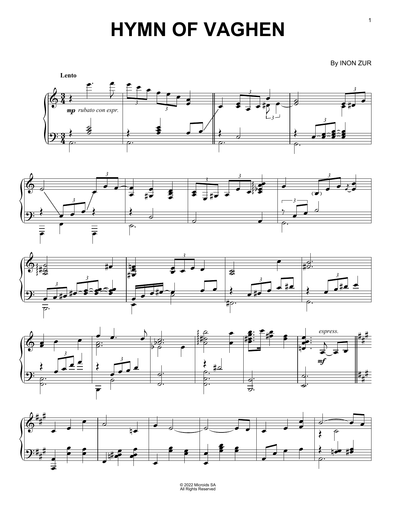 Download Inon Zur Hymn Of Vaghen (from Syberia: The World Before) Sheet Music and learn how to play Piano Solo PDF digital score in minutes