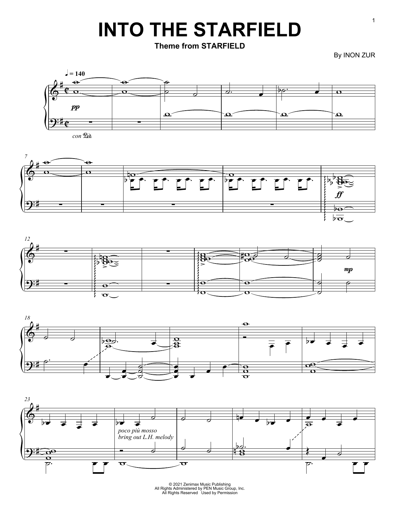 Download Inon Zur Into The Starfield (Main Title) Sheet Music and learn how to play Piano Solo PDF digital score in minutes