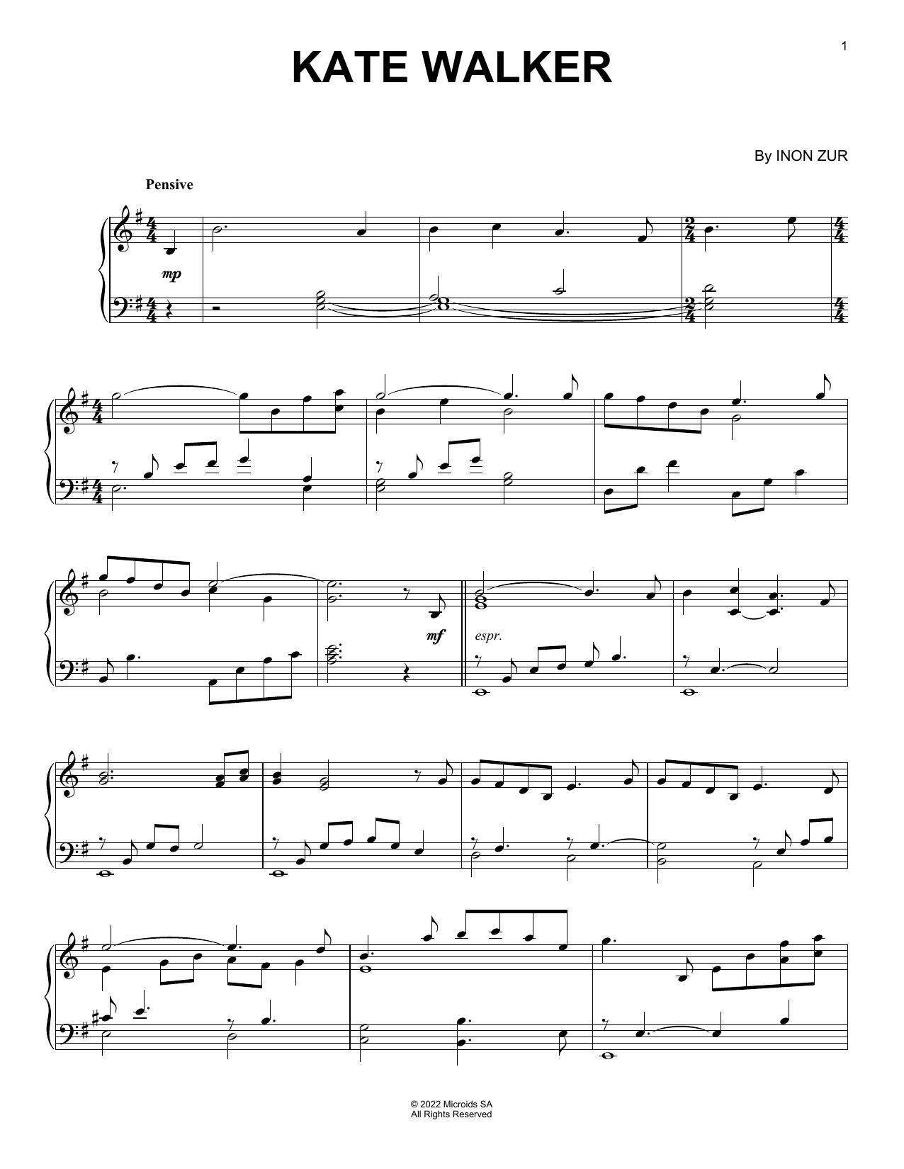 Download Inon Zur Kate Walker (from Syberia: The World Before) Sheet Music and learn how to play Piano Solo PDF digital score in minutes