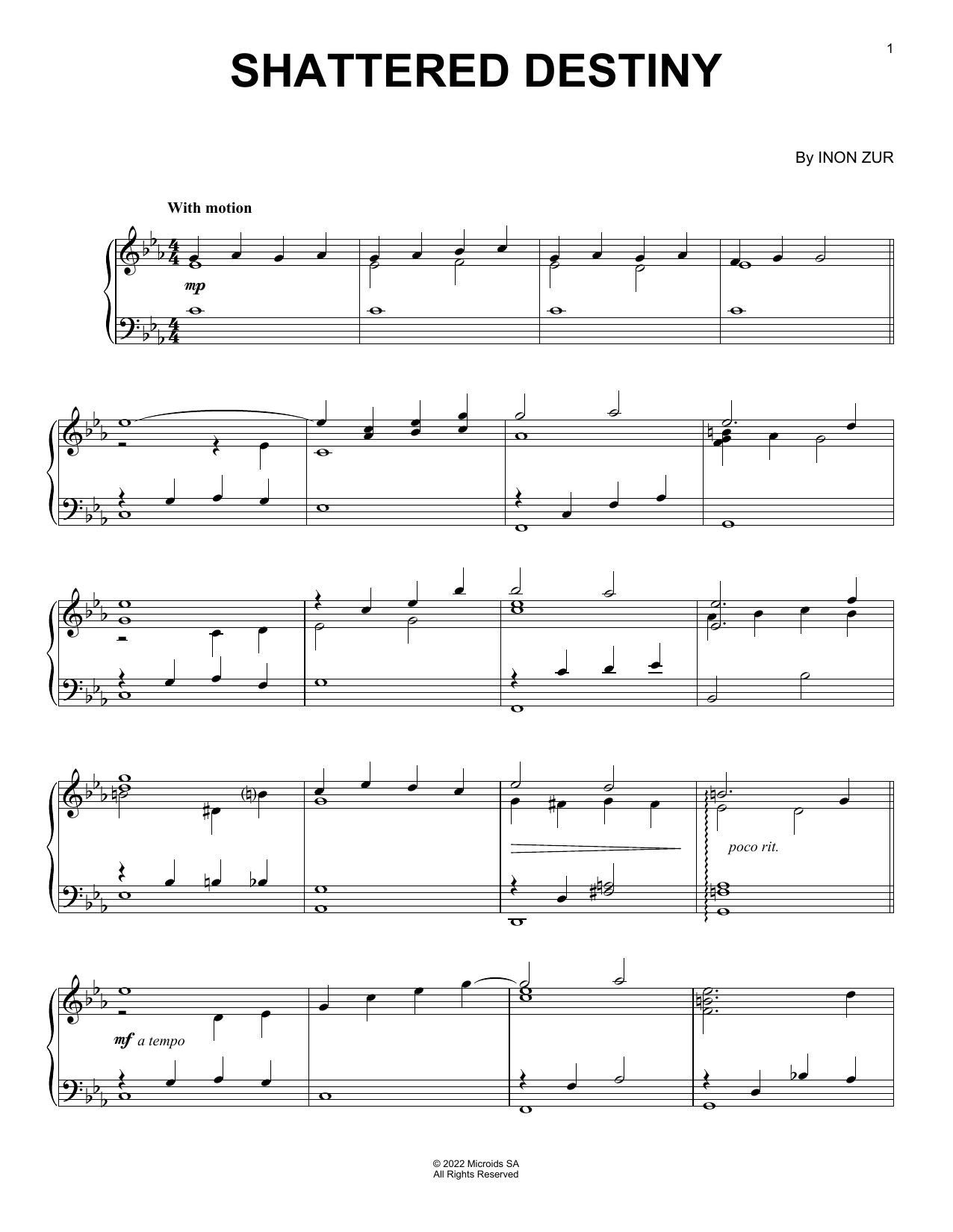 Download Inon Zur Shattered Destiny (from Syberia: The World Before) Sheet Music and learn how to play Piano Solo PDF digital score in minutes