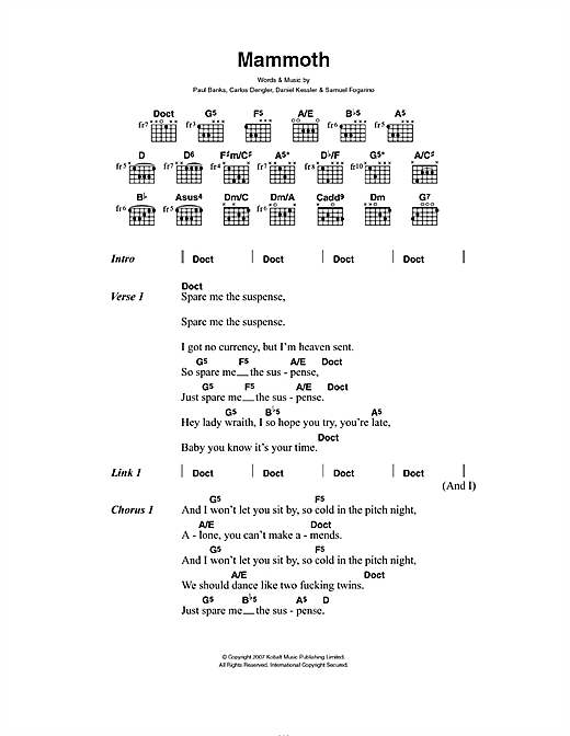 Download Interpol Mammoth Sheet Music and learn how to play Guitar Tab PDF digital score in minutes