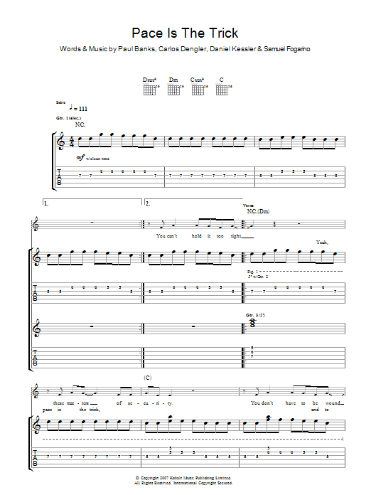 Download Interpol Pace Is The Trick Sheet Music and learn how to play Guitar Tab PDF digital score in minutes