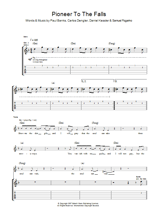 Download Interpol Pioneer To The Falls Sheet Music and learn how to play Guitar Tab PDF digital score in minutes