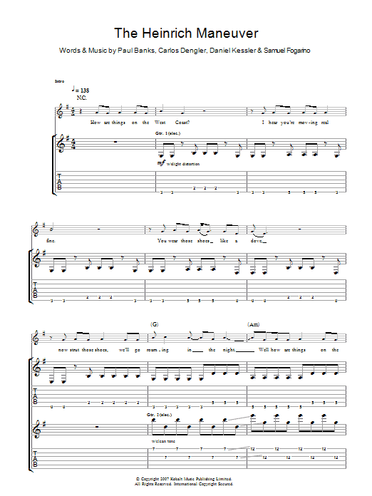 Download Interpol The Heinrich Maneuver Sheet Music and learn how to play Guitar Tab PDF digital score in minutes