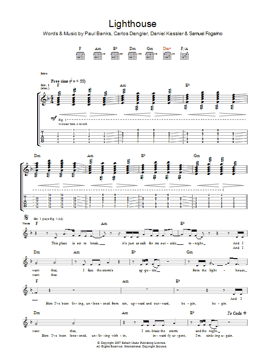 Download Interpol The Lighthouse Sheet Music and learn how to play Guitar Tab PDF digital score in minutes