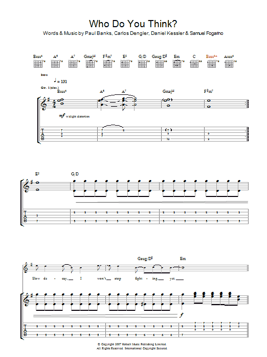 Download Interpol Who Do You Think Sheet Music and learn how to play Guitar Tab PDF digital score in minutes
