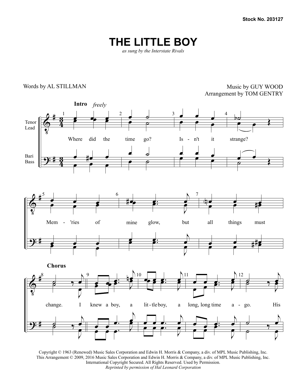 Download Interstate Rivals The Little Boy (arr. Tom Gentry) Sheet Music and learn how to play TTBB Choir PDF digital score in minutes