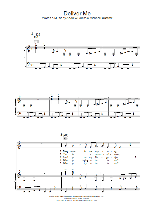 Download INXS Deliver Me Sheet Music and learn how to play Piano, Vocal & Guitar (Right-Hand Melody) PDF digital score in minutes