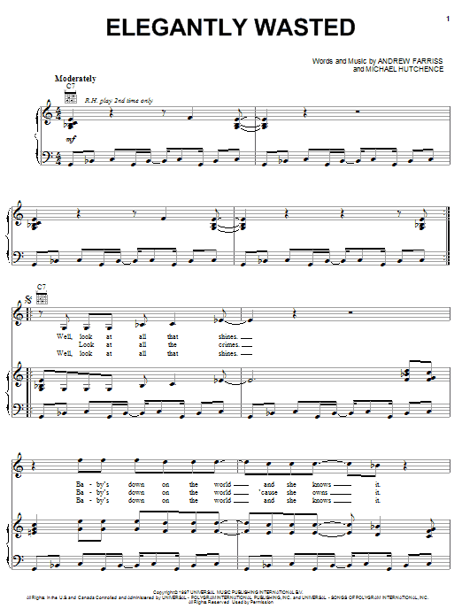 Download INXS Elegantly Wasted Sheet Music and learn how to play Piano, Vocal & Guitar (Right-Hand Melody) PDF digital score in minutes