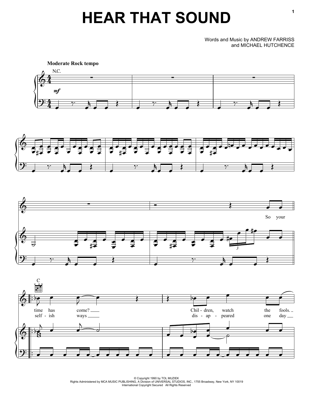 Download INXS Hear That Sound Sheet Music and learn how to play Piano, Vocal & Guitar Chords (Right-Hand Melody) PDF digital score in minutes