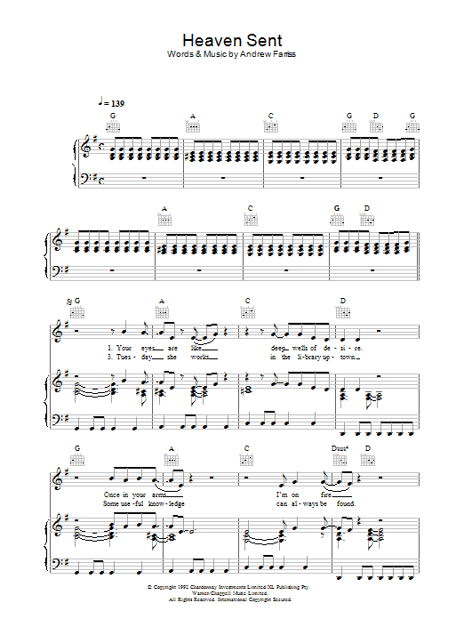 Download INXS Heaven Sent Sheet Music and learn how to play Piano, Vocal & Guitar (Right-Hand Melody) PDF digital score in minutes