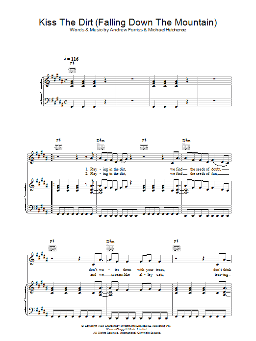 Download INXS Kiss The Dirt (Falling Down The Mountain) Sheet Music and learn how to play Piano, Vocal & Guitar (Right-Hand Melody) PDF digital score in minutes