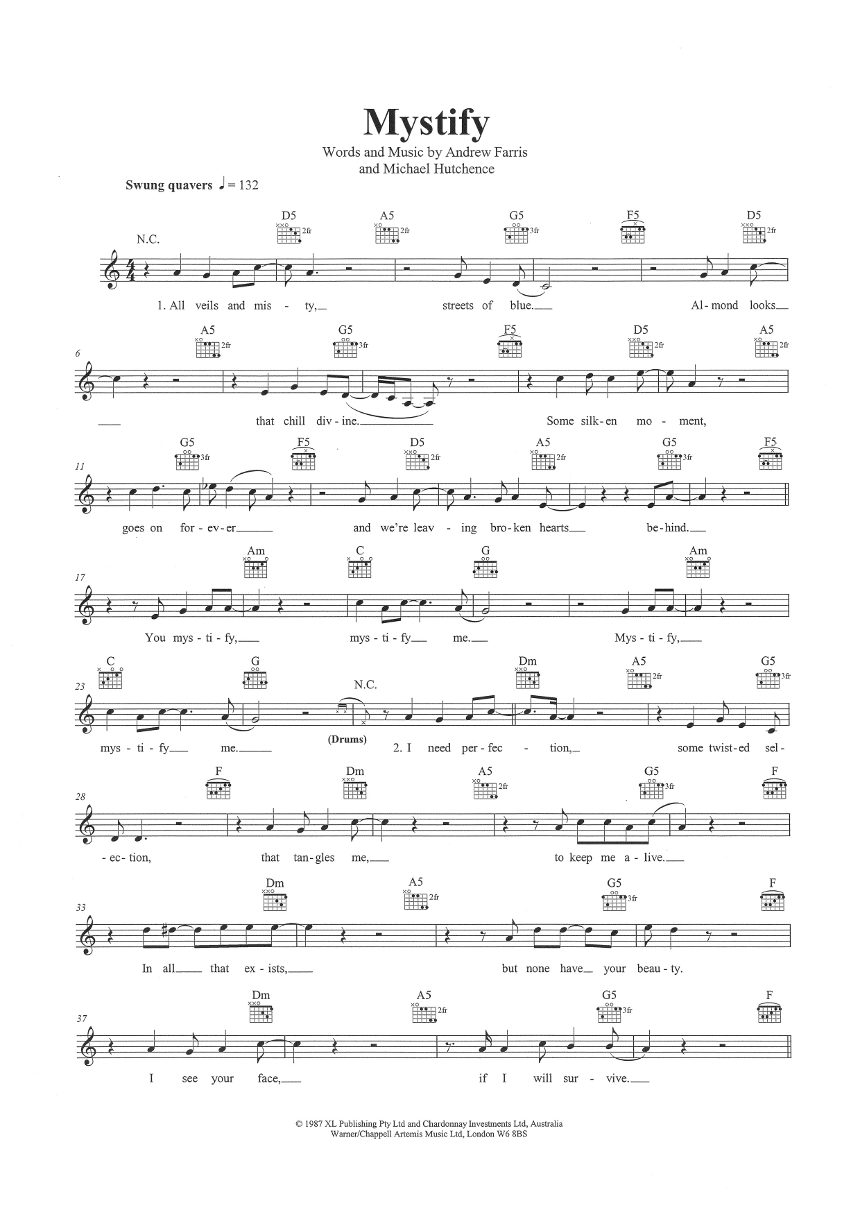 Download INXS Mystify Sheet Music and learn how to play Lead Sheet / Fake Book PDF digital score in minutes